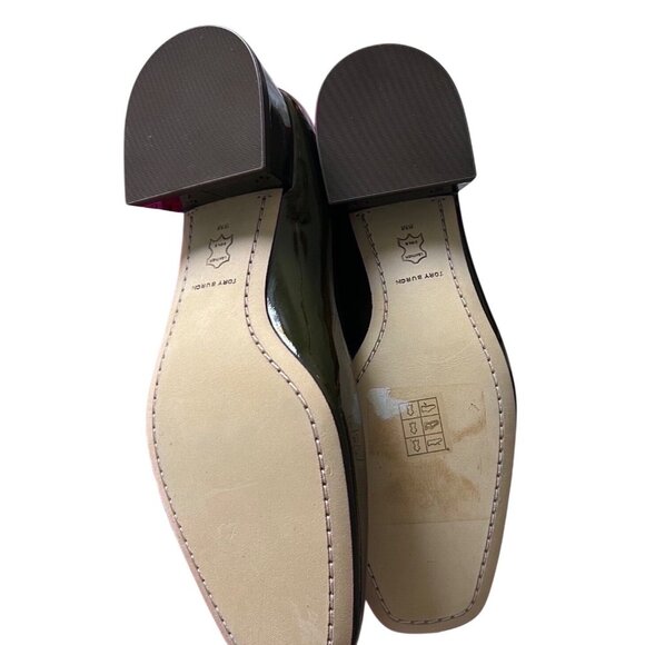 Tory Burch Georgia Pumps Olive Green Leather Block Heel Shoes Size 8 - Picture 7 of 8